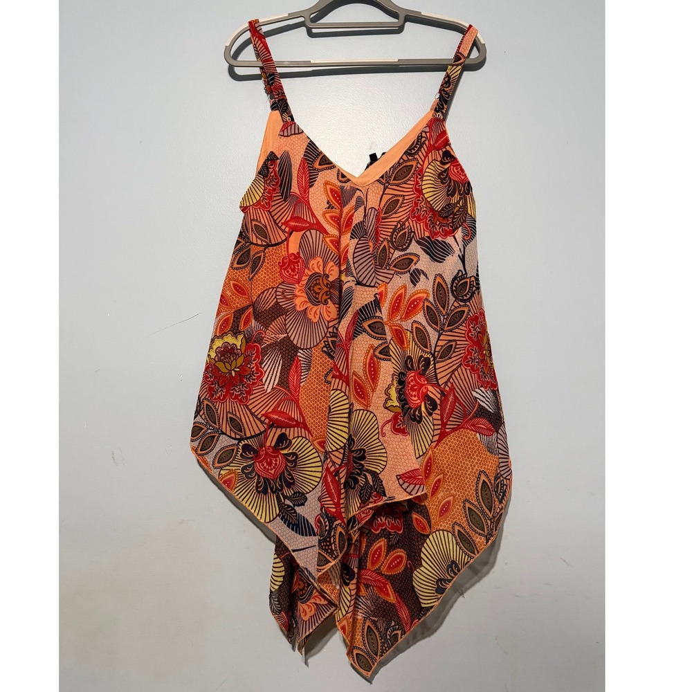 Unique Spectrum Women's 2X Floral Handkerchief Hem Layered Tank Top Orange 1789
